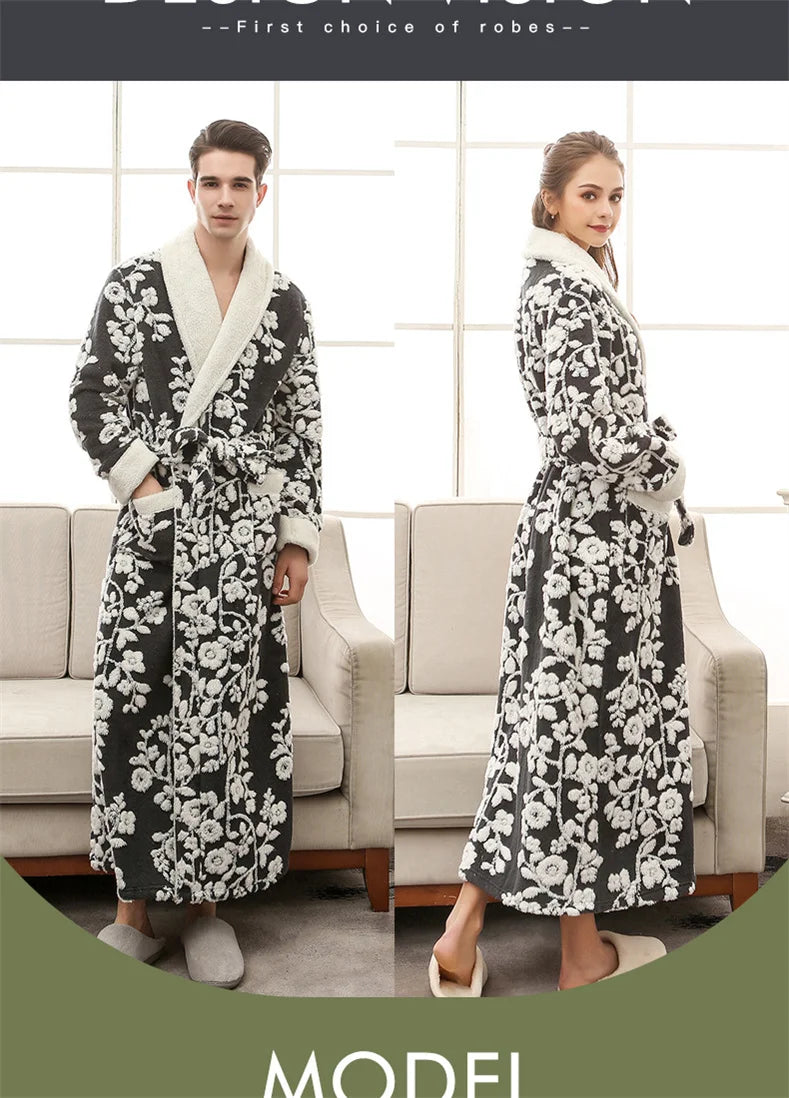 Lovers Robe Women Winter Flannel Bathrobe Thicken Warm Kimono Bath Gown Sleepwar Night Wear Plus Size 3XL Nightgown