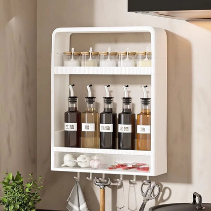 Wall Mounted Kitchen Storage Rack With Drawer Large Capacity Food Spice Oil Seasoner Jars Organizer Box Home Hanging Holder