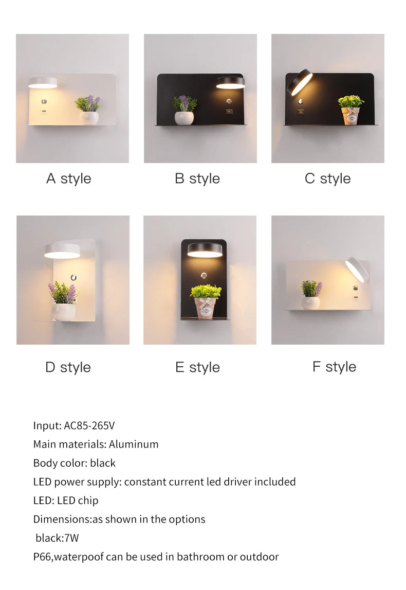 LED Wall Lights With Switch And USB Interface Fashion White Black Lamp Fixture Corridor Aisle Lighting Art Luminaire Wandlamp