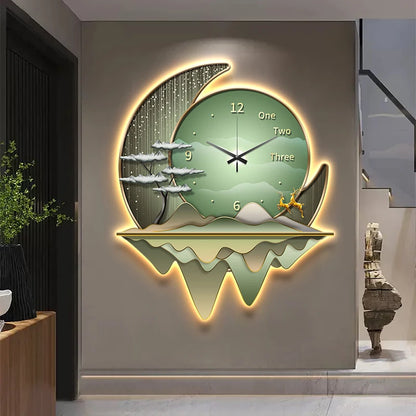 Light luxury restaurant decoration painting creative clock wall lamp 2024 new living room clock silent background wall clock