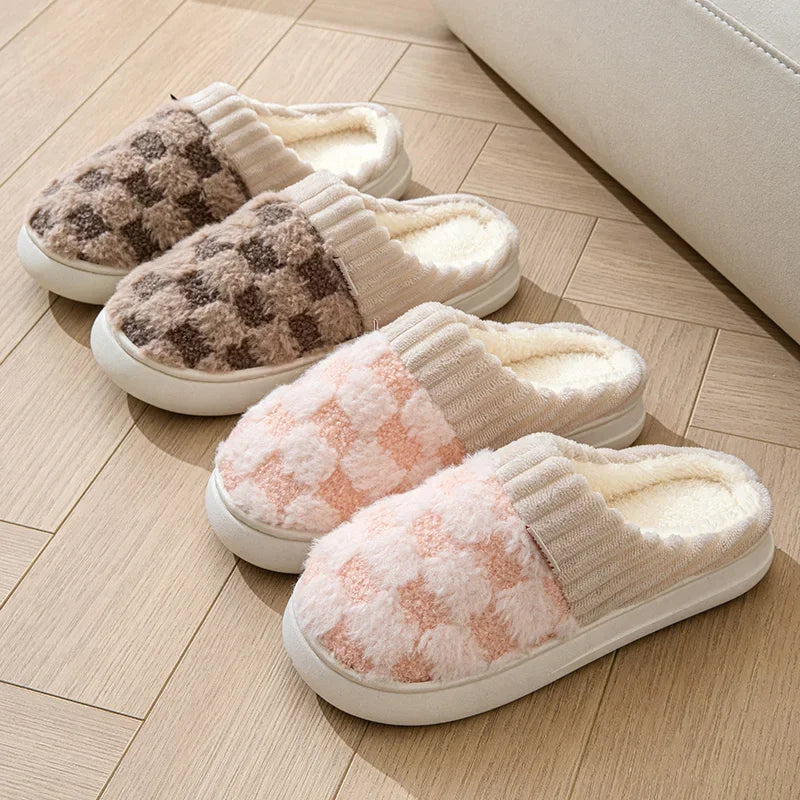 Autum Winter Plush Warm Women Cotton Slippers Casual Indoor Home Toe Wrap Cartoon Slides Men Anti Slip Thick Platform Soft Shoes