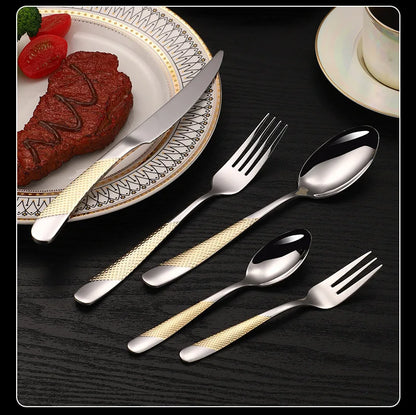 5pcs/set Cutlery Tableware Stainless steel Cutlery Set Luxury Dinnerware Gold Fork Spoon Steak Knife Western Flatware Set