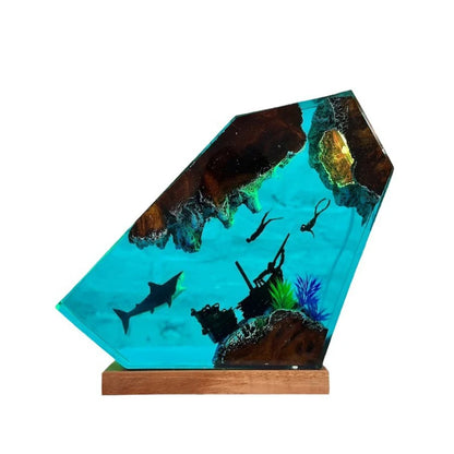 Seabed World Organism Resin Table Light Creactive Art Decoration Lamp Shark Sunken Ship Theme Night Light  USB Charge