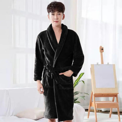 Coral Fleece Bathrobe Women Man Winter Warm Casual Flannel Robe Sleepwear Plush Shawl Bath Robe Lounge Nightgown Home Clothes