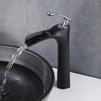 Bathroom Faucet Waterfall 1 Hole Single Handle Mixer Tap Modern Lavatory Vanity Commercial Basin Sink Deck Mount