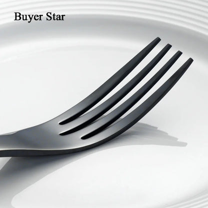 Buyer Star 4-Piece Black Cutlery Set Stainless Steel Gold Dinnerware Set Knife Fork Table Fork Black Tableware Set Drop Shipping