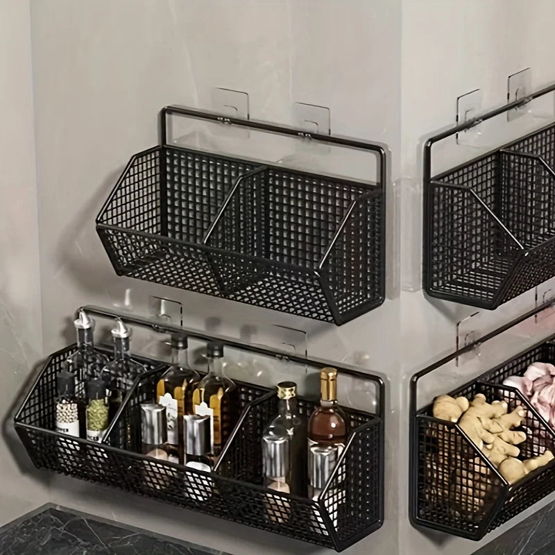 Wall Mounted Kitchen Storage Basket Suitable for Durable Metal Wire Storage of Spices, Garlic, Onions, and Vegetables