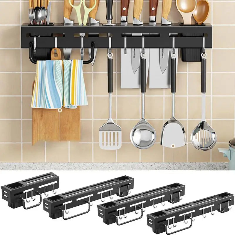 Kitchen Storage Rack Stainless Steel Wall Knives Holder Multifunctional No Punch With Hooks Knives Rack For Storing Chopsticks