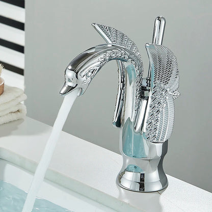 Golden Basin Faucet Deck Mount Sink Short Faucets Swan Shape Single Handle Sink Hot Cold Water Mixer Tap