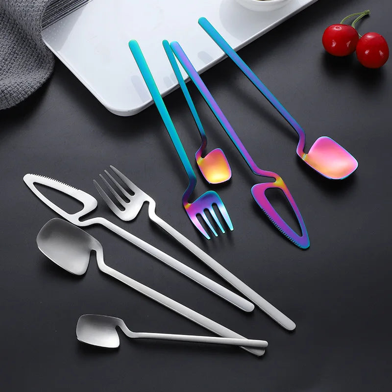 16pcs Matte Black Western Dinnerware Set 18/10 Stainless Steel Cutlery Creative Fork Knife Spoon Tableware Flatware Silverware