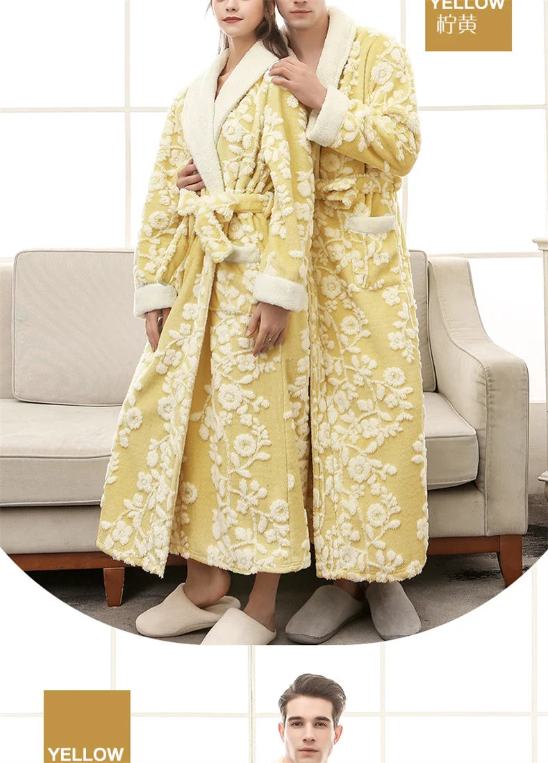 Lovers Robe Women Winter Flannel Bathrobe Thicken Warm Kimono Bath Gown Sleepwar Night Wear Plus Size 3XL Nightgown