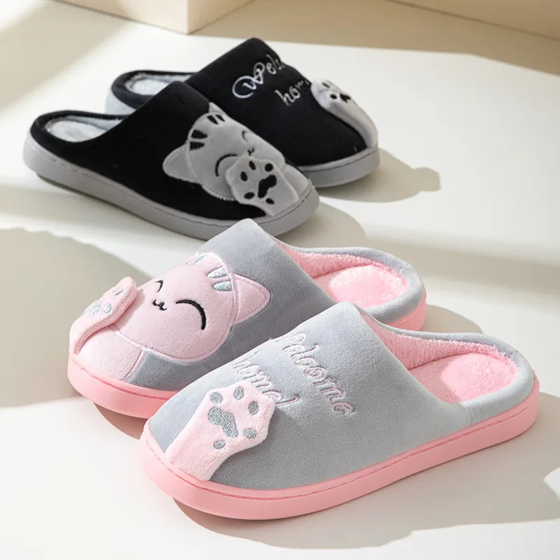 Comwarm Women Winter Cute Plush Cotton Slippers Indoor Warm Non-slip Milk Cow House Slippers Soft Fur Flufy Flat Bedroom Slides