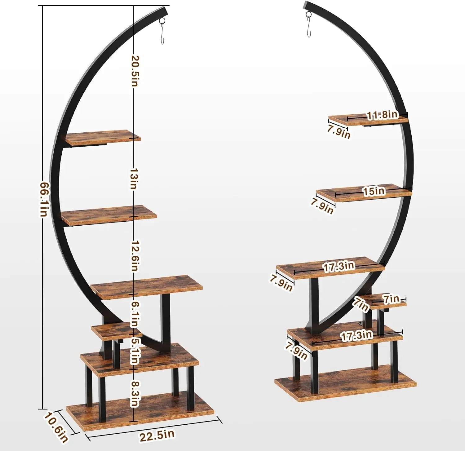 Plant Stand with Grow Lights, Half Moon 7 Tiered Metal Plant Shelf, Multiple Tier Curved Ladder Flower Pot Stand Display Rack