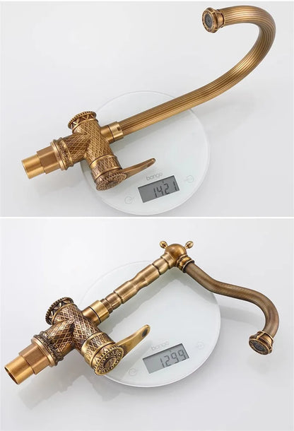 Basin Faucets Antique Bronze Bathroom Faucet Hot &amp; Cold Brass Bathroom Sink Faucet Deck Mounted Lavotory Faucet  Kitchen  Tap