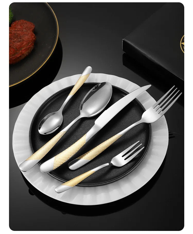 5pcs/set Cutlery Tableware Stainless steel Cutlery Set Luxury Dinnerware Gold Fork Spoon Steak Knife Western Flatware Set