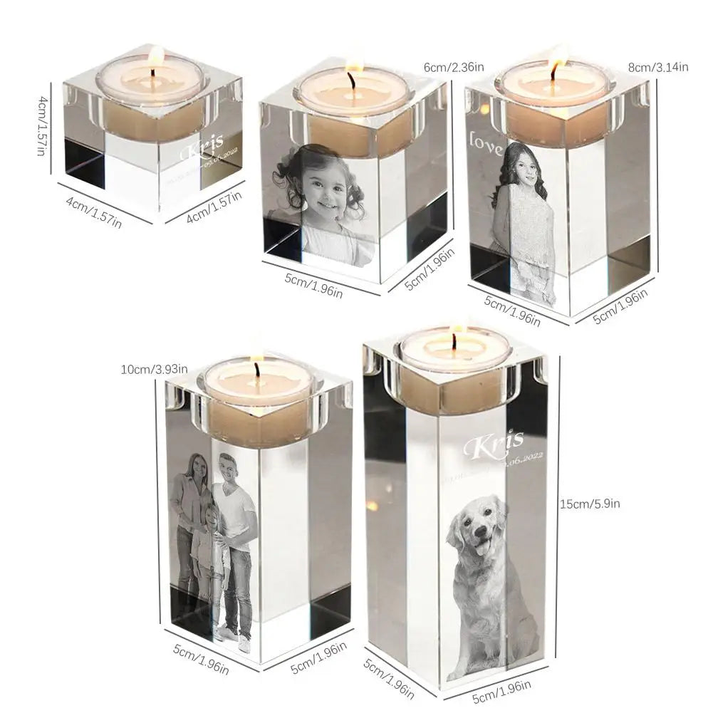 Personalized 3D Photo Crystal Candle Holder Custom Engraved Clear Crystal Candlestick With Picture Text Christmas Birthday Gift