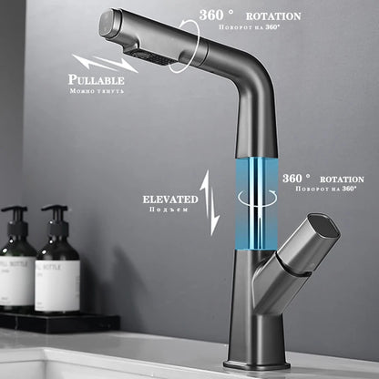 Grey Bathroom Faucet Hot Cold Water Sink Mixer Tap Stainless Steel Paint Square Basin Faucets Single Hole Tapware Deck-mounted