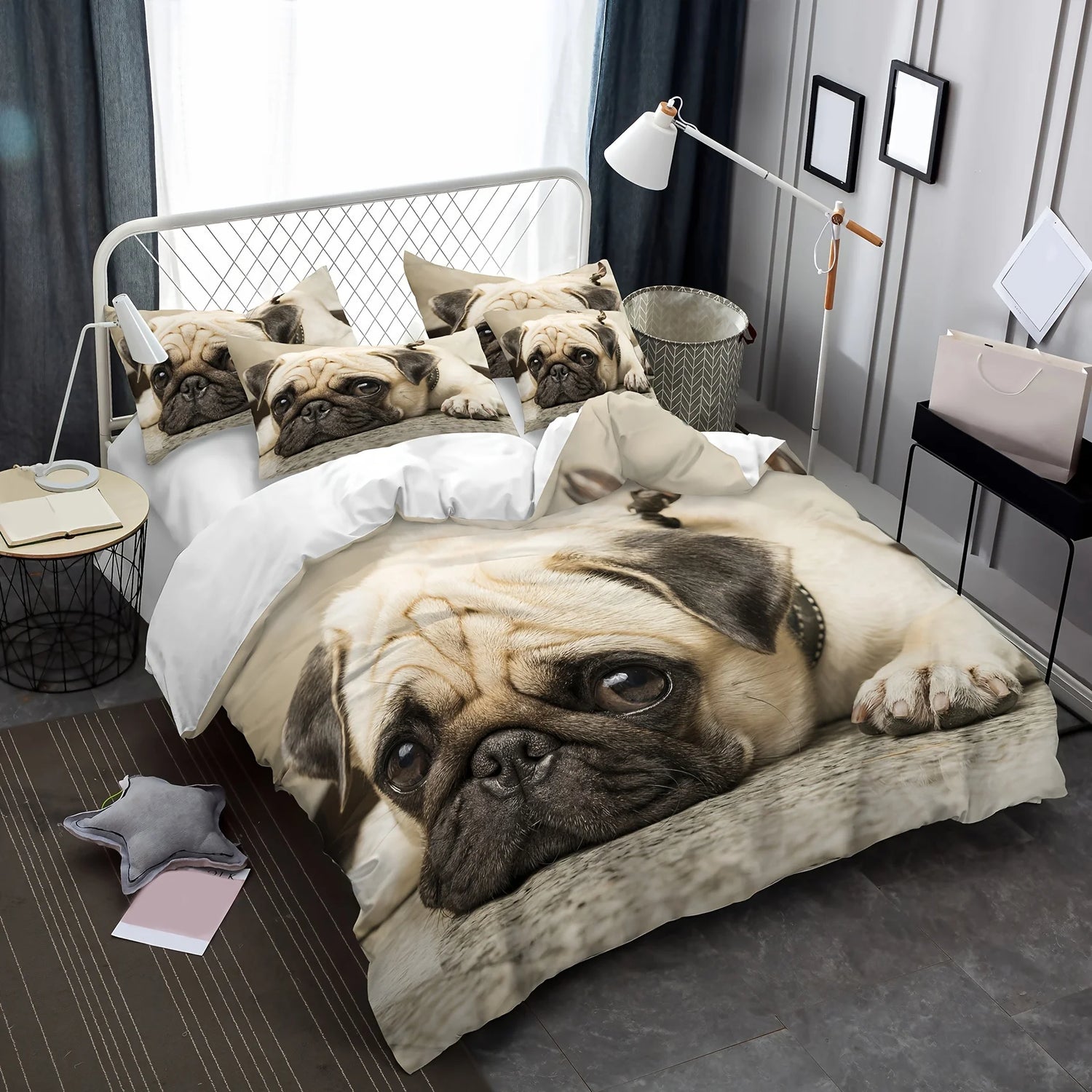 2/3pcs Modern Cute Duvet Cover Set (1*Duvet Cover + 1/2*Pillowcase, Without Core), 3D Cute Pug Print Washable Polyester Bedding