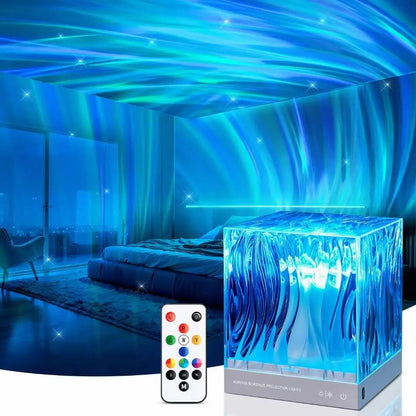 LED Aurora Borealis Crystal Lamp Plug in Water Ripple Projector Night Light Aesthetic Room Decor Atmosphere Lamp Sunset Lights