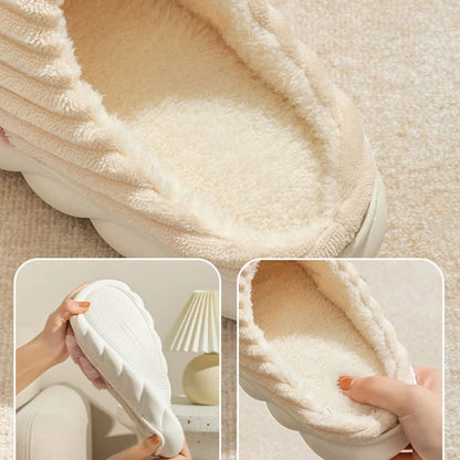 Trend Couple Winter Closed Toe Warm Plaid Cotton Slippers Thick Soft Bottom Slides Men Women Indoor Home Non-Slip Plush Shoes