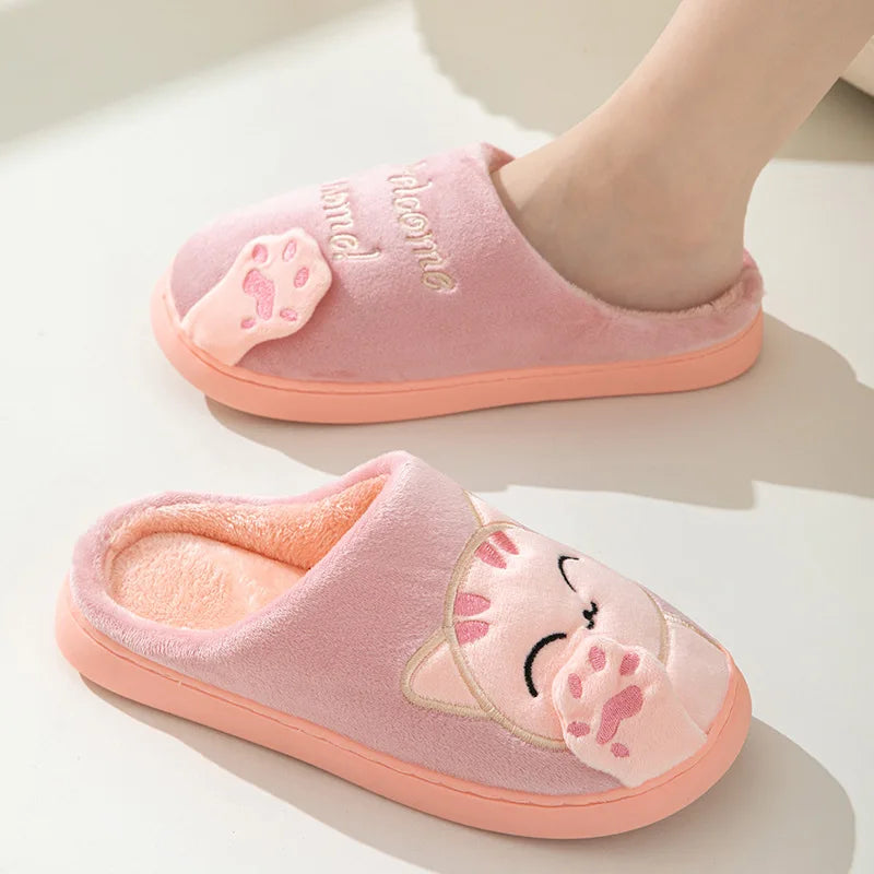 Comwarm Women Winter Cute Plush Cotton Slippers Indoor Warm Non-slip Milk Cow House Slippers Soft Fur Flufy Flat Bedroom Slides