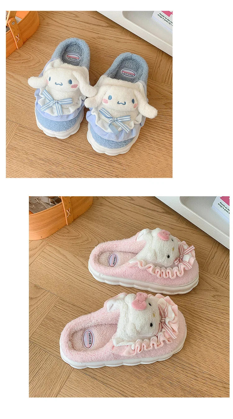 Sanrio Cotton Slippers Hello Kitty Cute Student Autumn Winter Bedroom Home Casual Soft Padded Plush Bedroom Aldult Shoes Girls