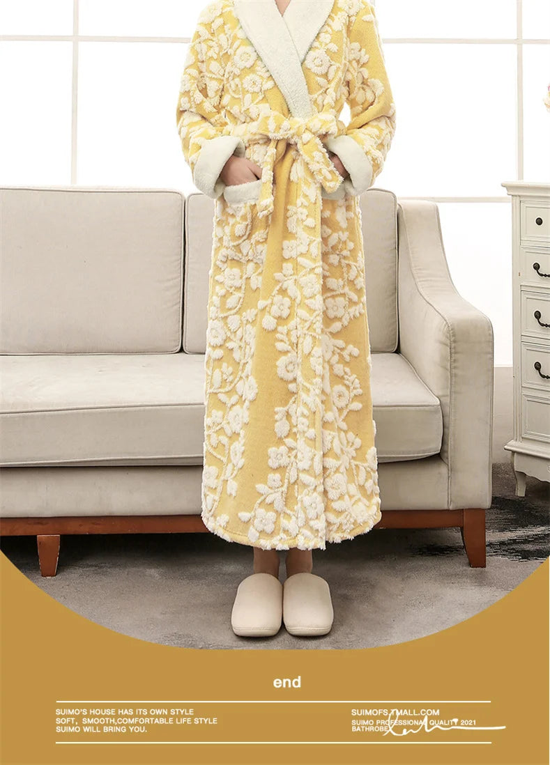 Lovers Robe Women Winter Flannel Bathrobe Thicken Warm Kimono Bath Gown Sleepwar Night Wear Plus Size 3XL Nightgown