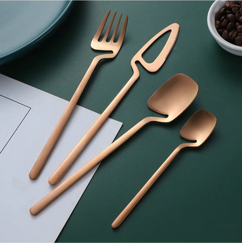 16pcs Matte Black Western Dinnerware Set 18/10 Stainless Steel Cutlery Creative Fork Knife Spoon Tableware Flatware Silverware