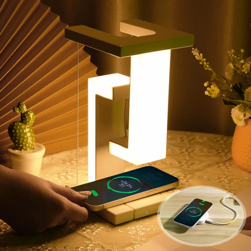 Floating Table Lamp Smart Phone Wireless Charging Levitating LED Desk Lamp Anti-gravity Night Light With 10W Wireless Charger