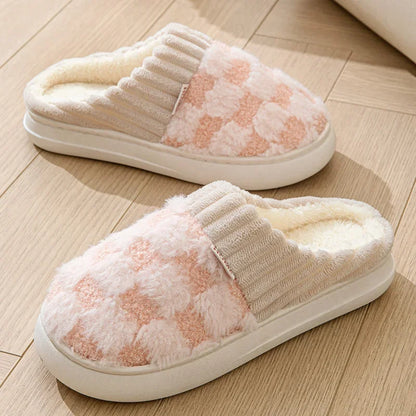 Autum Winter Plush Warm Women Cotton Slippers Casual Indoor Home Toe Wrap Cartoon Slides Men Anti Slip Thick Platform Soft Shoes