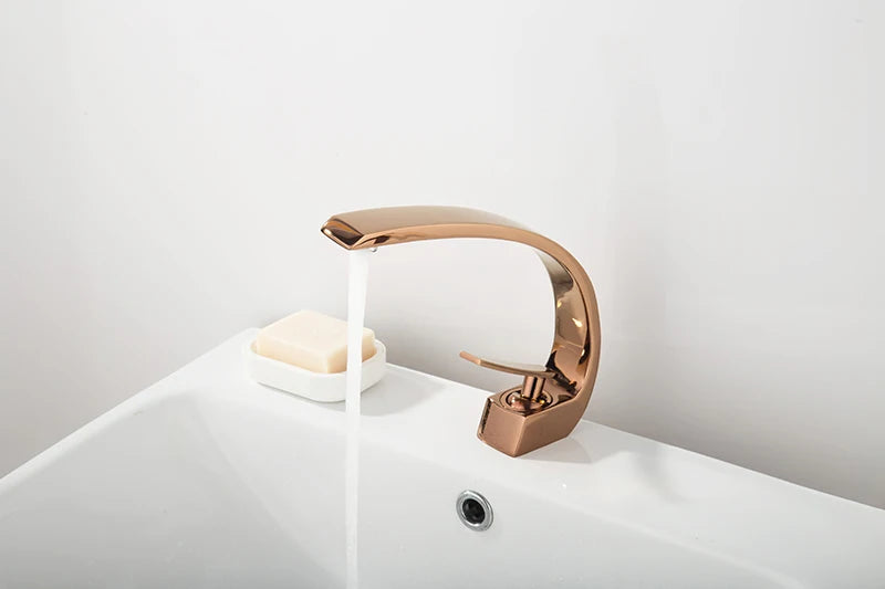 Bathroom Faucet Rose Gold White Bathroom Basin Faucet Cold Hot Water Mixer Sink Tap Deck Mounted Black Tap