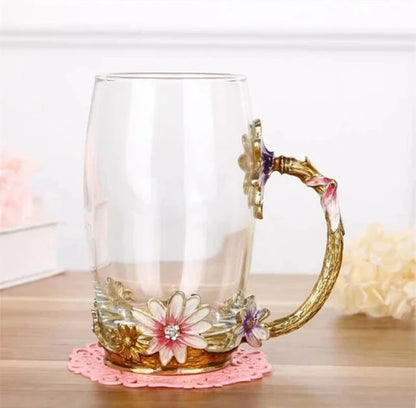 Hand-made Enamel Coffee Mug Crystal Cup Milk Lemon Flower Tea Cup High-grade Glass Drinkware Gift Couple Mug For Lover Wedding