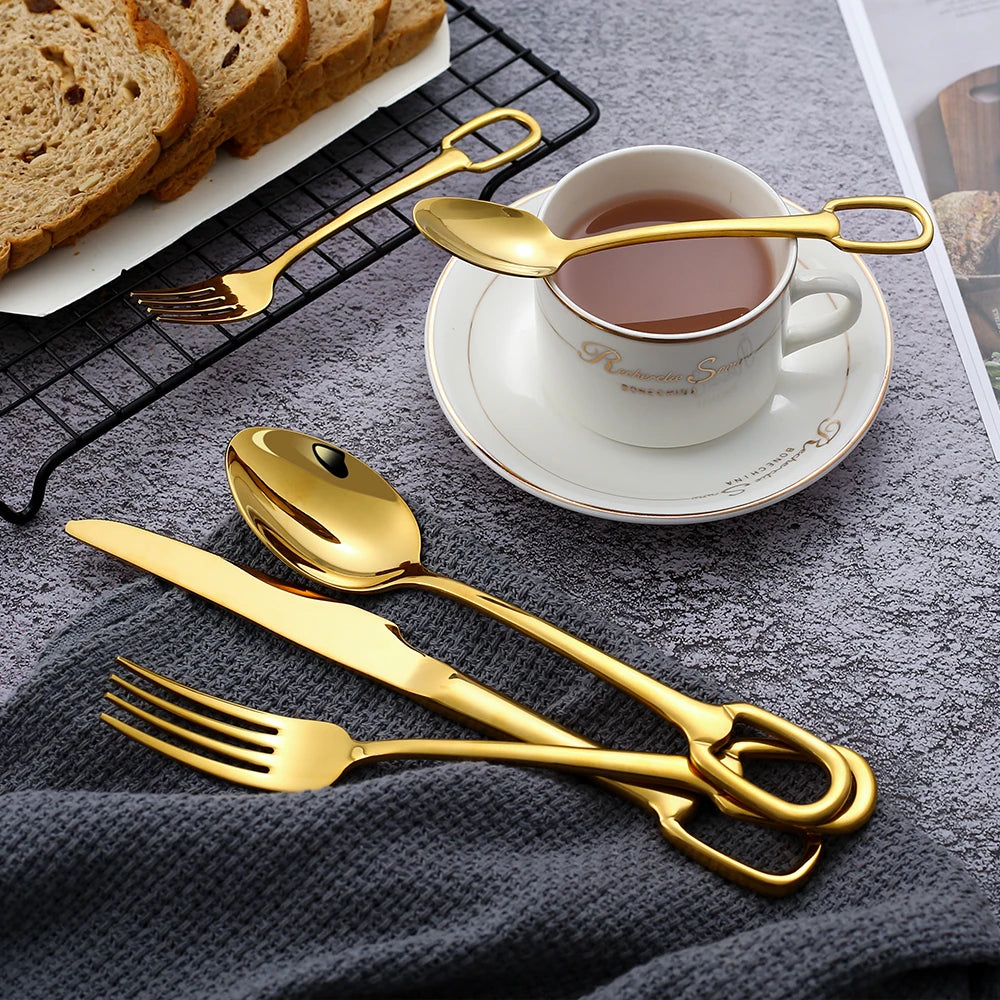 5Pcs Luxury Tableware Set tainless Steel Knife Fork Spoon Cutlery Set Elegant Dinnerware Set Hangable Design Customizable Logo