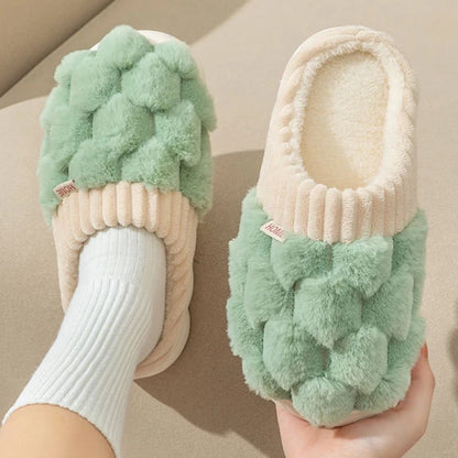 Trend Couple Winter Closed Toe Warm Plaid Cotton Slippers Thick Soft Bottom Slides Men Women Indoor Home Non-Slip Plush Shoes