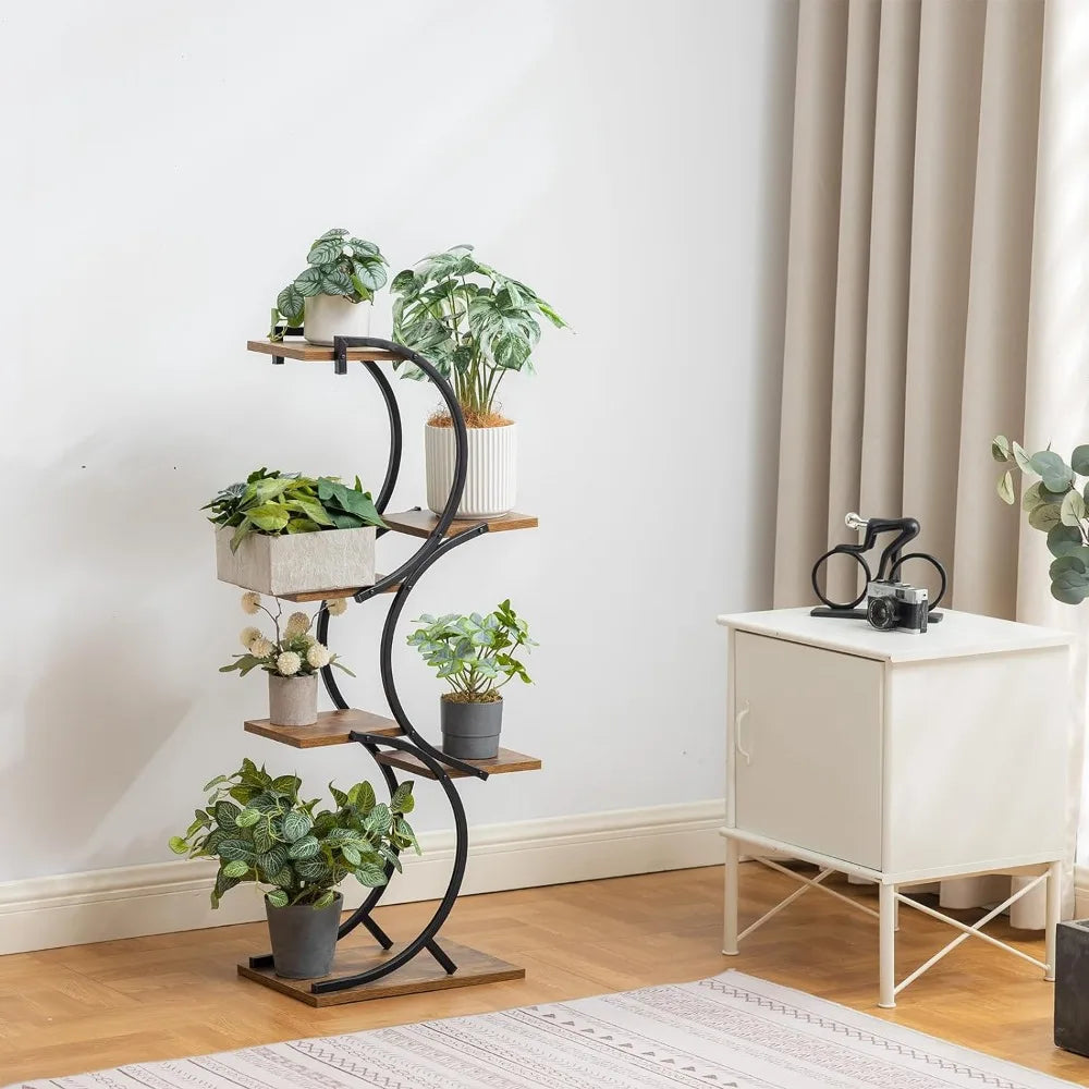 Plant Stands Oudoor 6-Tier Wrought Iron Plant Rack Green Indoor Plant Shelf Tiered Flower Stand Use Office Home Decor