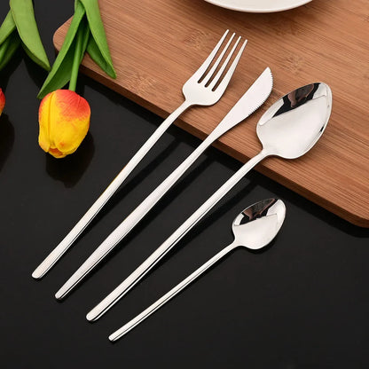 24Pcs Black Gold Cutlery Stainless Steel Dinnerware Set Spoon Fork Knife Western Cutleri Silverware Flatware Tableware Supplies