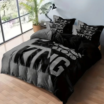 Duvet Cover Set 3 Pcs of Grey and Black King Size Bed Pattern Down Duvet Cover Set, Soft and Comfortable Decorative Bedding Set