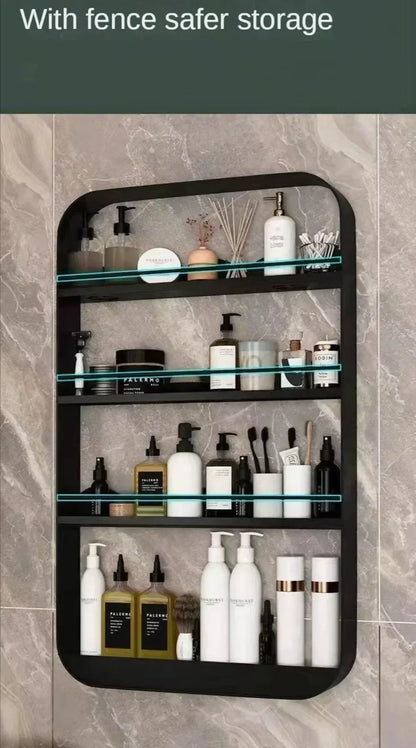 Bathroom Storage Rack Bathroom Framed Wall Mounted Shelves Multi-Layer Cosmetic Shelf Punch-Free Kitchen Storage Mounted Shelf