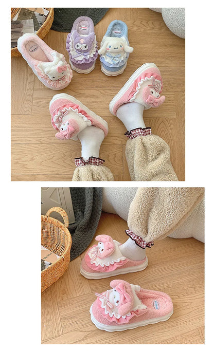 Sanrio Cotton Slippers Hello Kitty Cute Student Autumn Winter Bedroom Home Casual Soft Padded Plush Bedroom Aldult Shoes Girls