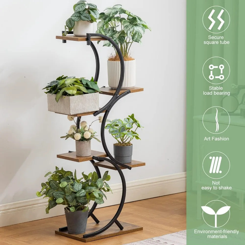 Plant Stands Oudoor 6-Tier Wrought Iron Plant Rack Green Indoor Plant Shelf Tiered Flower Stand Use Office Home Decor