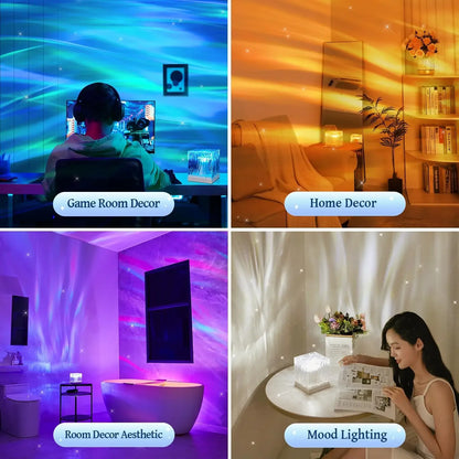 LED Aurora Borealis Crystal Lamp Plug in Water Ripple Projector Night Light Aesthetic Room Decor Atmosphere Lamp Sunset Lights