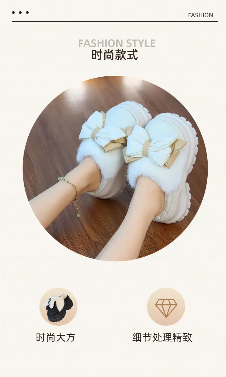 winter slippers women indoor/ outdoor fashion slides shoes with bowknot ladies chunky slippers