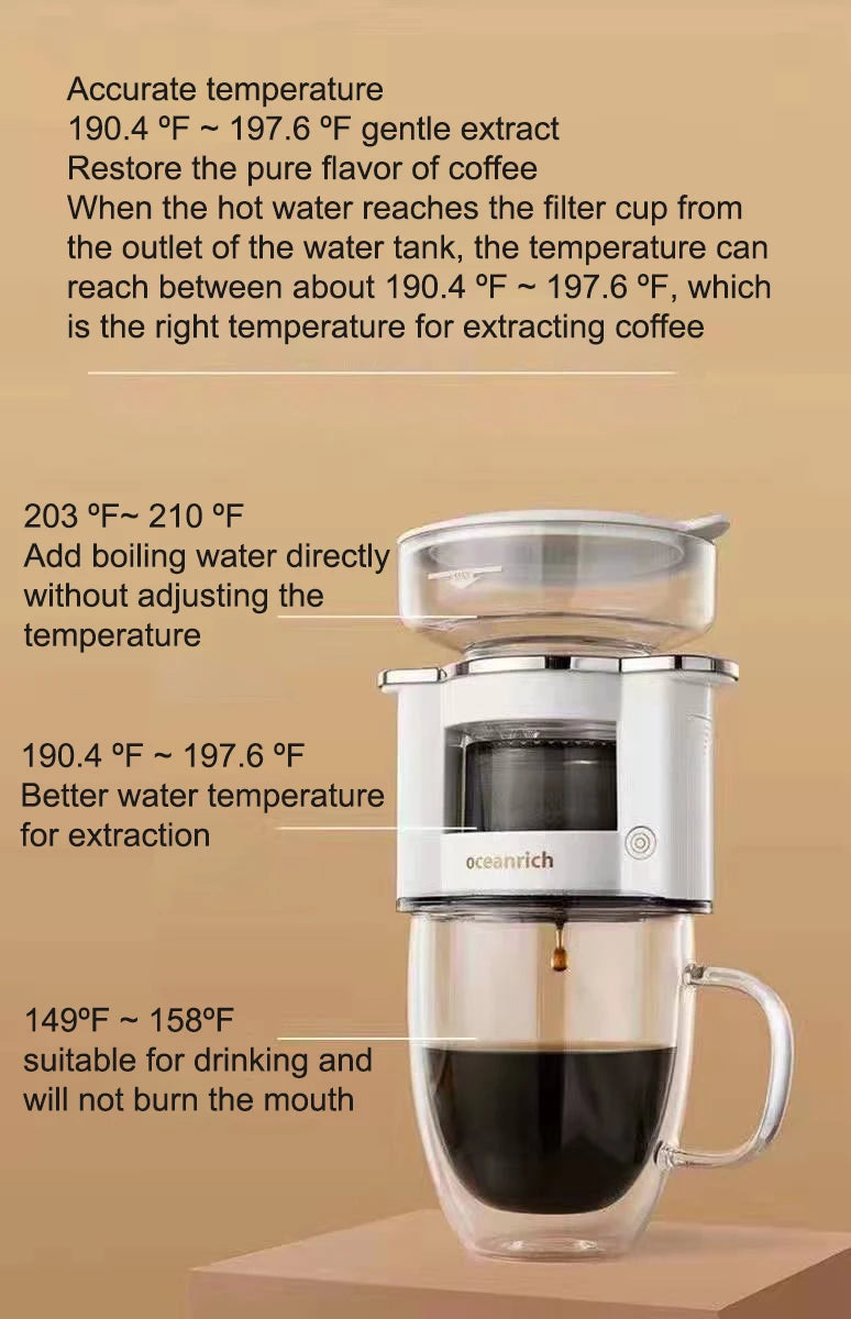 OCEANRICH S2 Automatic Single Serve Pour-over Portable Coffee Maker Coffee Dripper Reuseable Stainless Steel Coffee Pot Machine