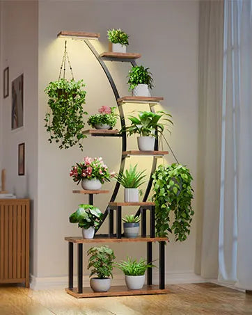 Stand Indoor with Grow Lights, 9 Tiered Metal Plant Shelf, 63&quot; Tall Plant Stand for Indoor Plants Multiple, Large Plant Rack Dis