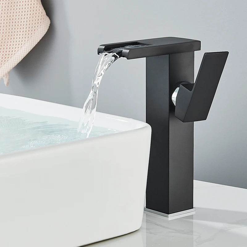 Bathroom Hydropower LED Waterfall Faucet Sink Basin Mixer Deck Mounted Solid Brass Water Power Basin Tap Luminous Washbasin Tap