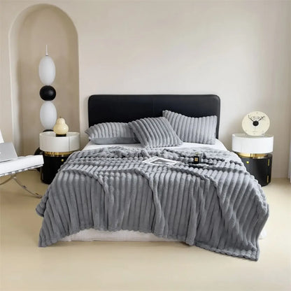 Solid color thickened wide striped multifunctional blanket, can be used as bed sheet cover blanket, nap blanket, pet blanket