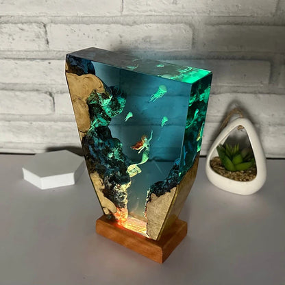 Underwater Adventure Organism Resin Table Light Creactive Art Decoration Lamp Mermaid Theme Night Light USB Charge