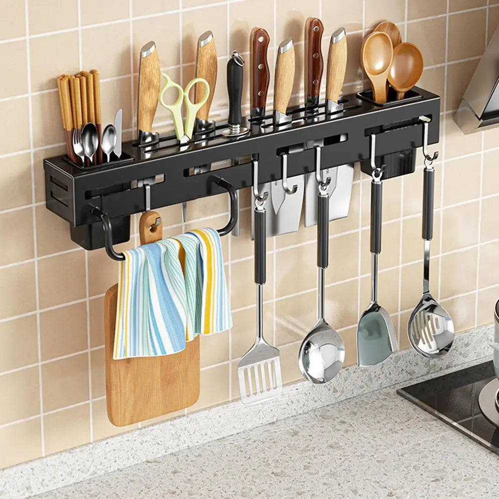 Kitchen Storage Rack Stainless Steel Wall Knives Holder Multifunctional No Punch With Hooks Knives Rack For Storing Chopsticks