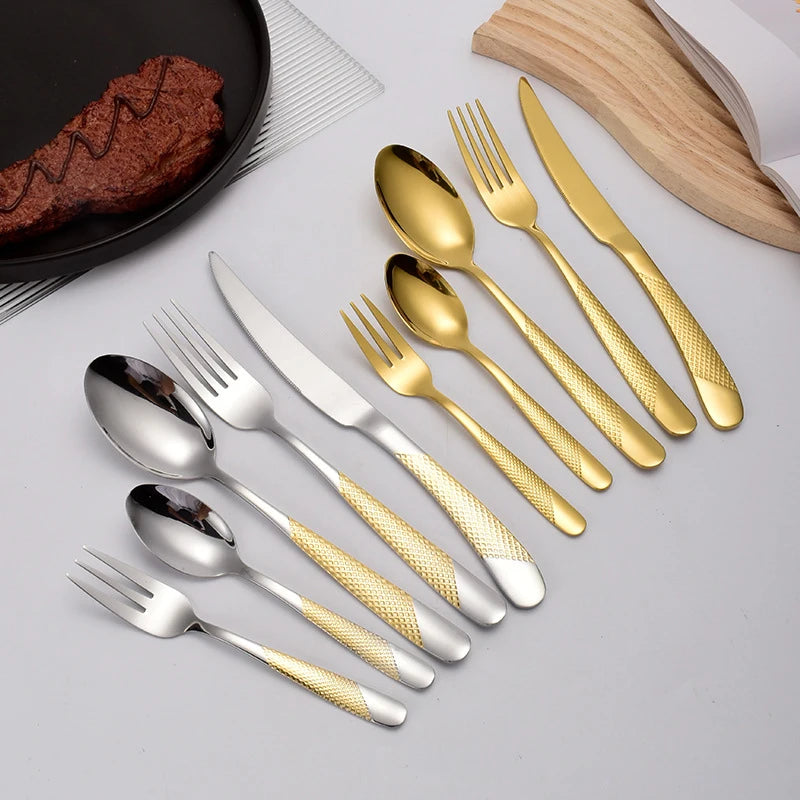 5pcs/set Cutlery Tableware Stainless steel Cutlery Set Luxury Dinnerware Gold Fork Spoon Steak Knife Western Flatware Set