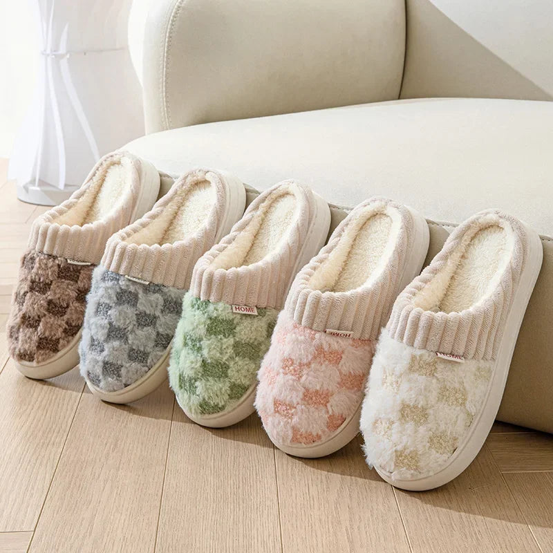 Autum Winter Plush Warm Women Cotton Slippers Casual Indoor Home Toe Wrap Cartoon Slides Men Anti Slip Thick Platform Soft Shoes